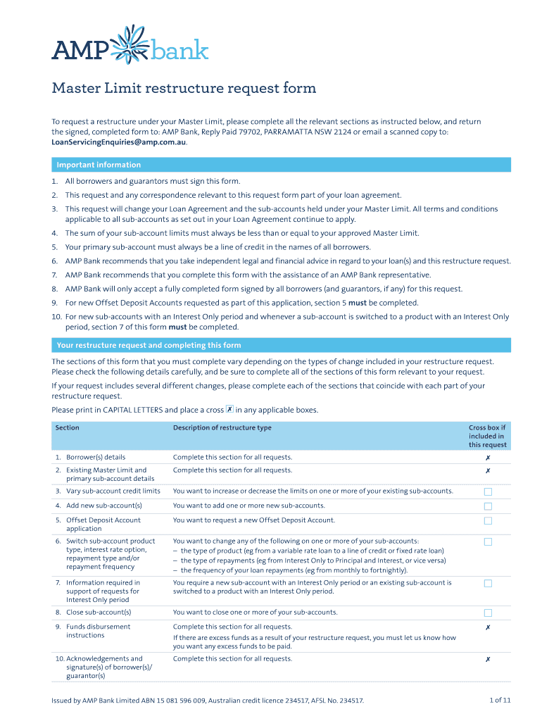  Fillable Online Master Limit Restructure Request Form 2019