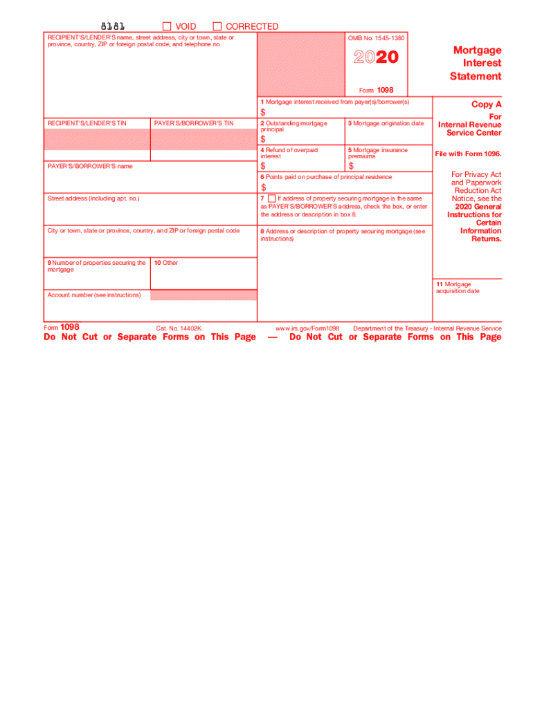 Form 1098 Mortgage Interest Statement