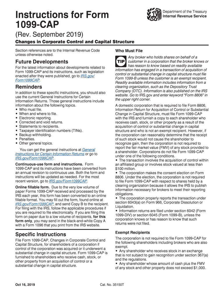  Instructions for Form 1099 CAP Internal Revenue Service 2019-2024