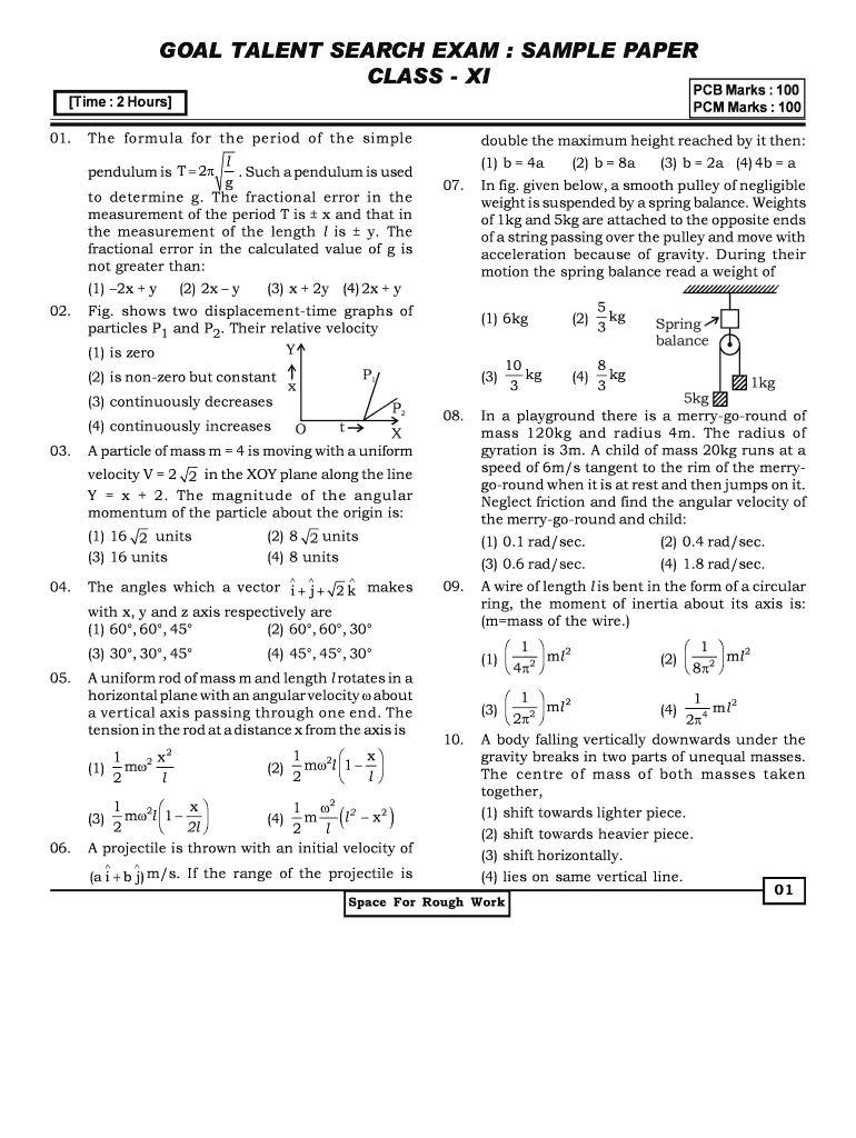 Goal Institute Scholarship Test Question Paper  Form