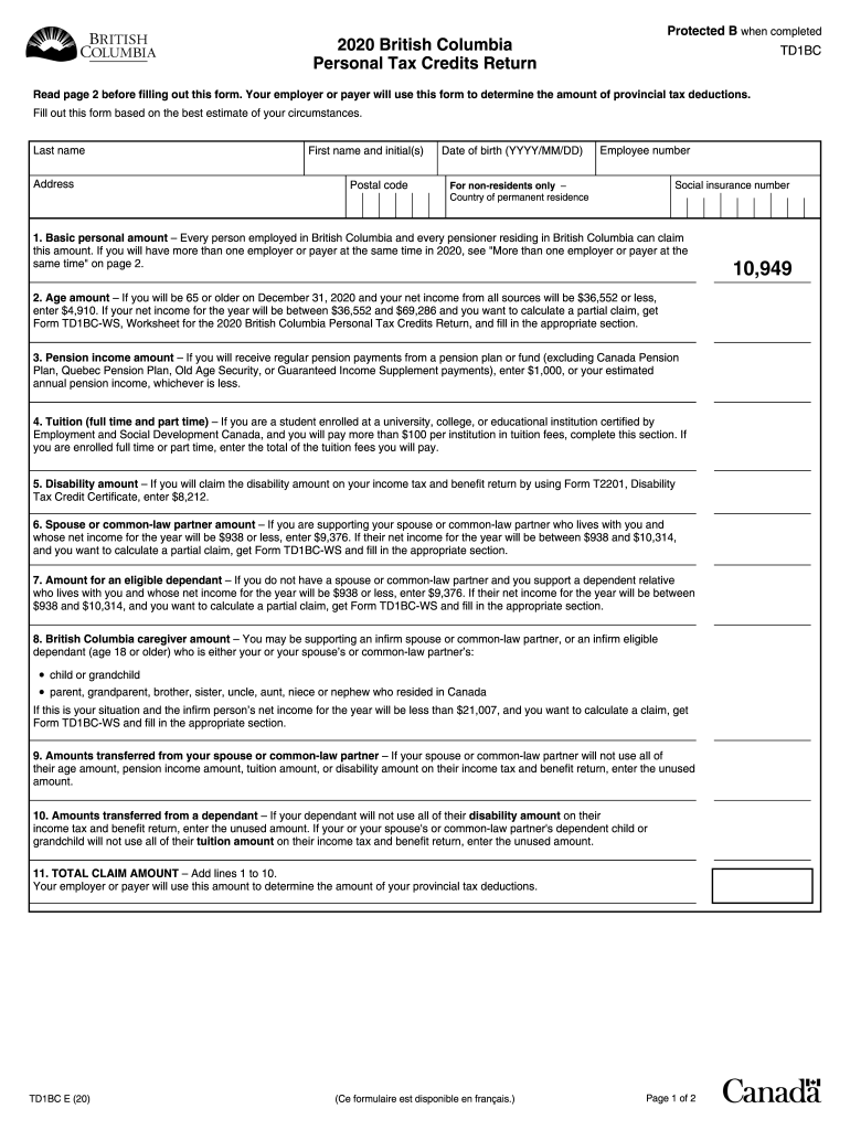 Get and Sign Td1bc Fillable 2020-2022 Form