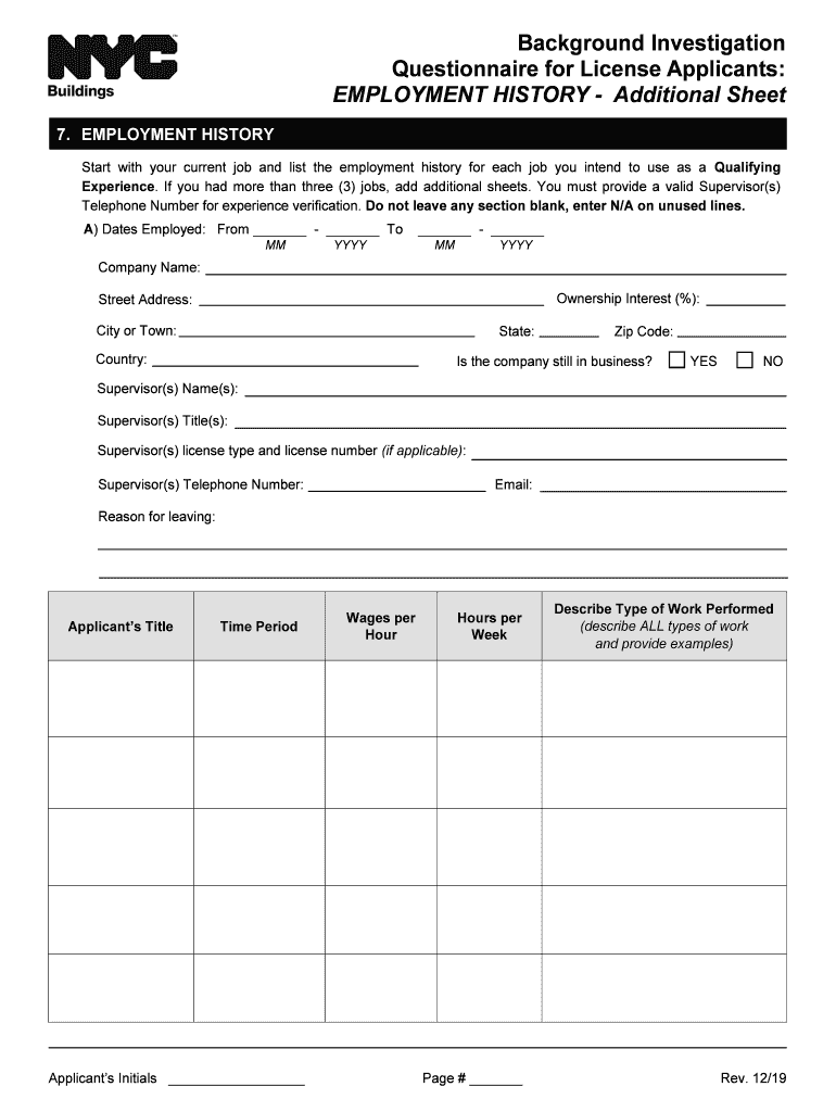 Employment History NYC Gov  Form