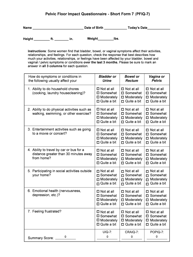 Pelvic Floor Impact Questionnaireshort Form 7 PFIQ 7