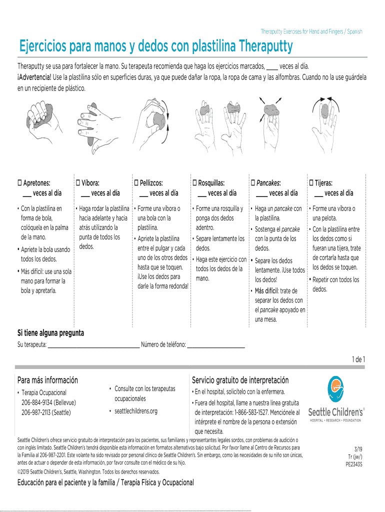 PE2343S Theraputty Exercises for Hand and Fingers Spanish  Form