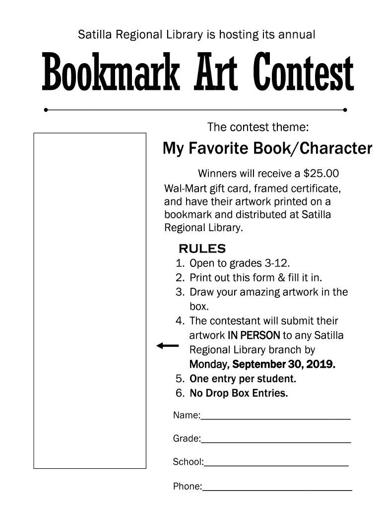 Fillable Online Srlsys Bookmark Contest BFORMbpdf Satilla