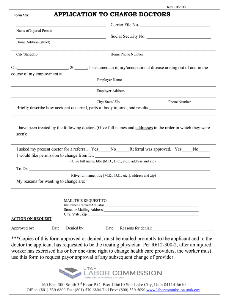 Form 123 Physician's Initial Report of Work Injury or Occupational