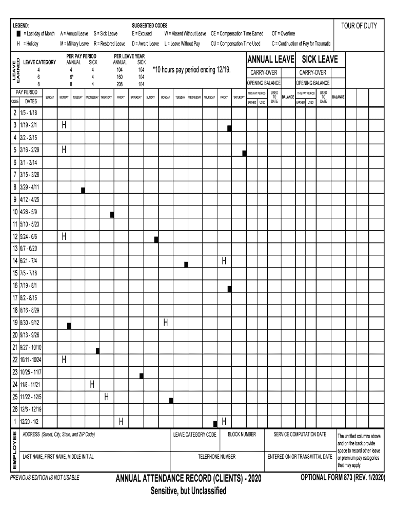  Optional Form 873 Annual Attendance Record Clients 2020-2024