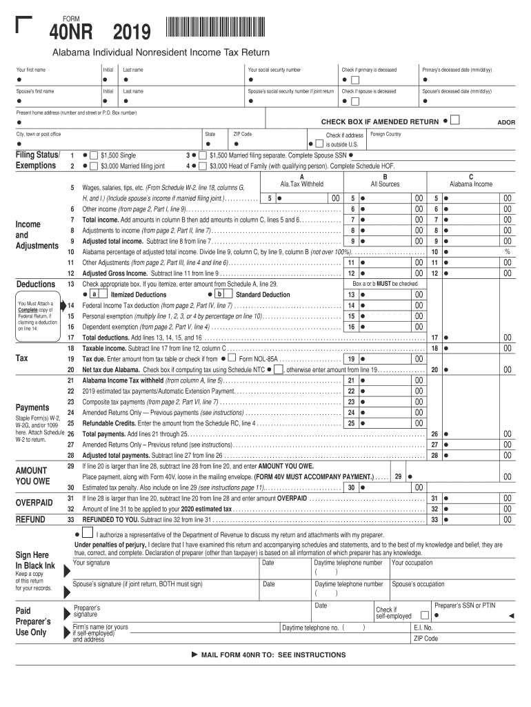  40NR Alabama Department of Revenue 2019