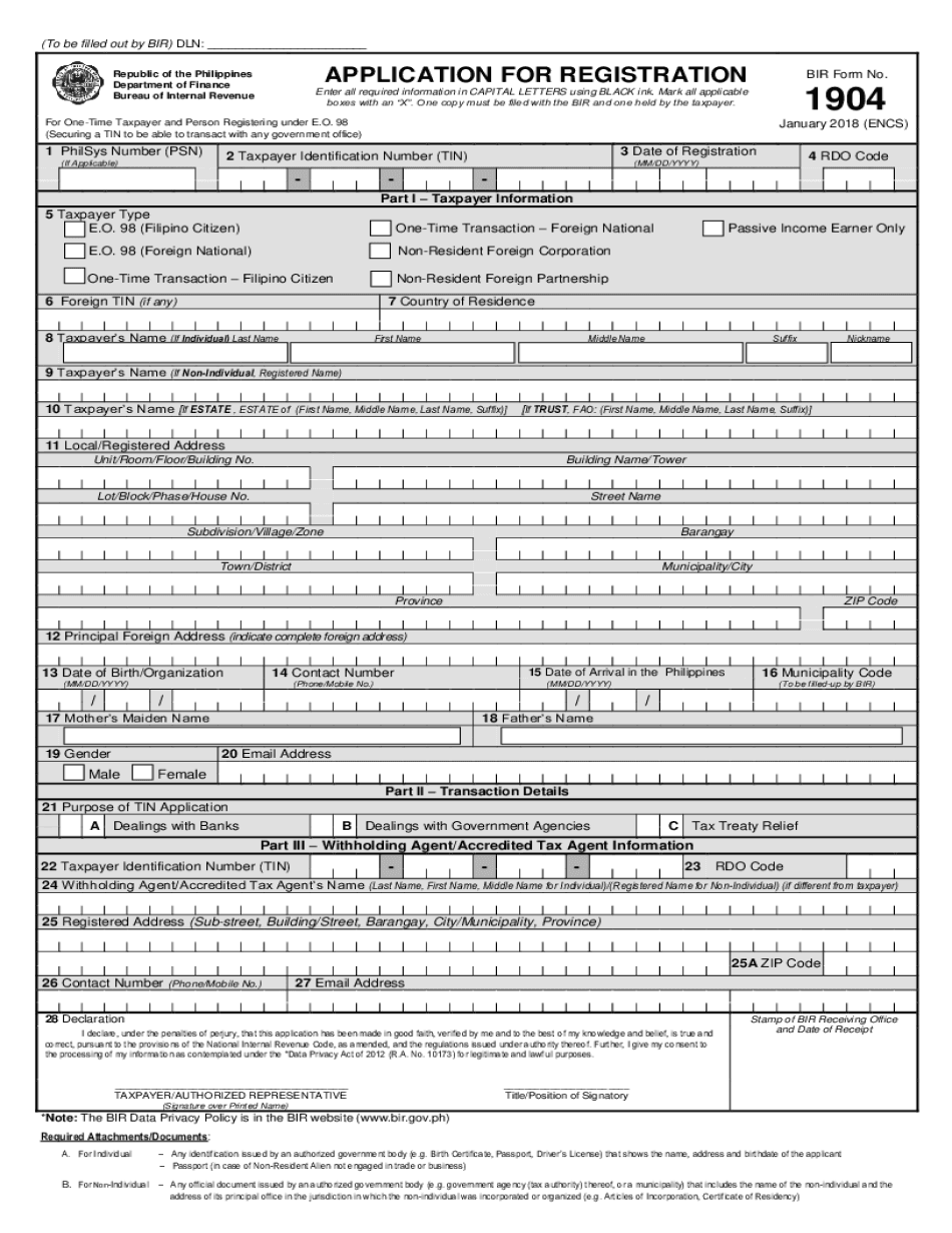 To Be Filled Out by BIR DLN  Form