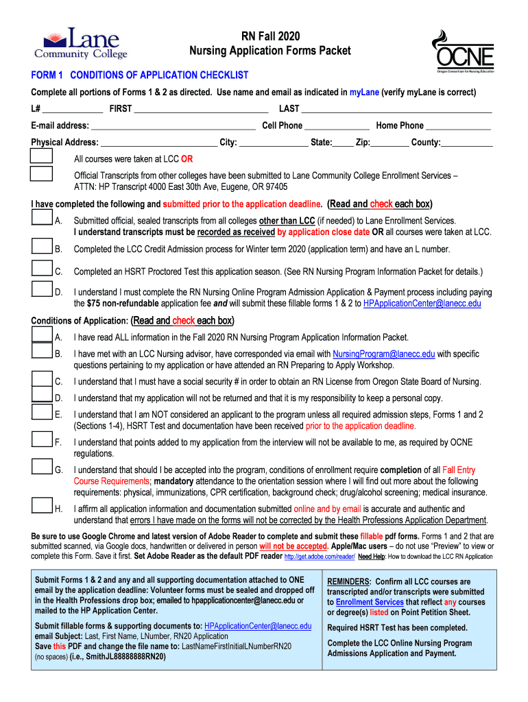  LPN to RN Applicatinon Forms Packet 2020-2024