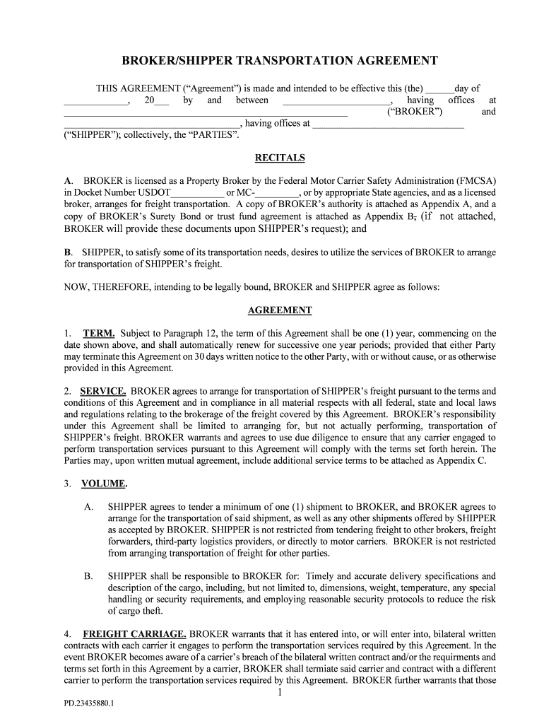 TIA Form Shipper Broker Agreement W RISS Revisions