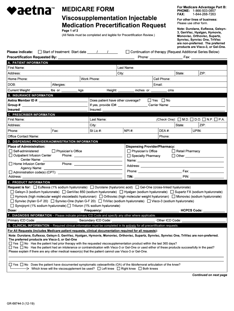 Aetna Viscosupplementation Form