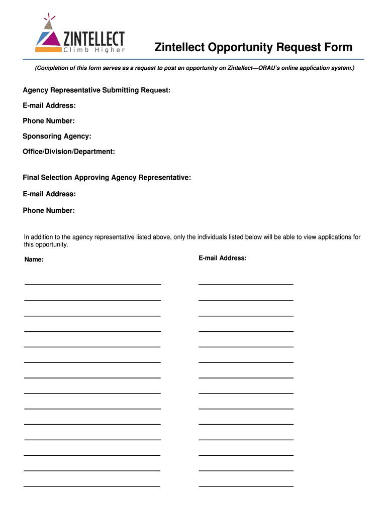 Zintellect Opportunity Request Form
