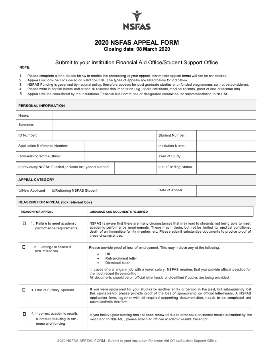 NSFAS Appeal Form Institution MA 30012019 DOCX