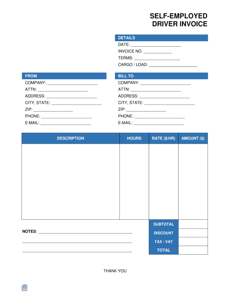 Self Employed Driver Invoice Template  Form