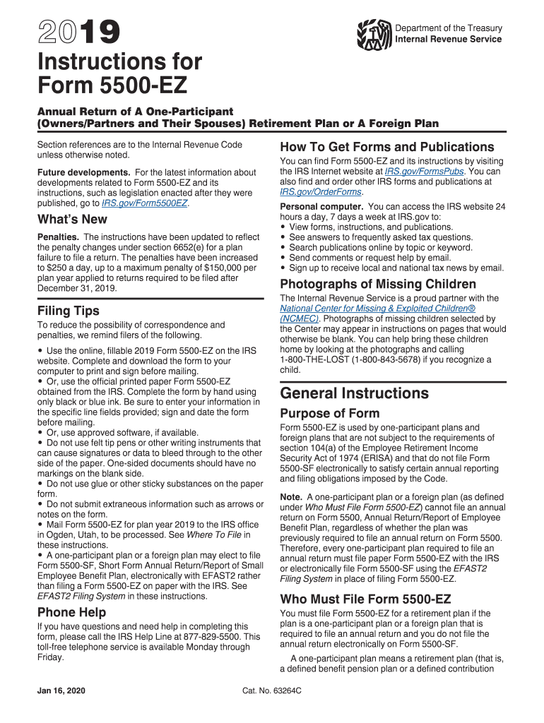  Form IRS 5500 EZ Instructions Fill Online 2019