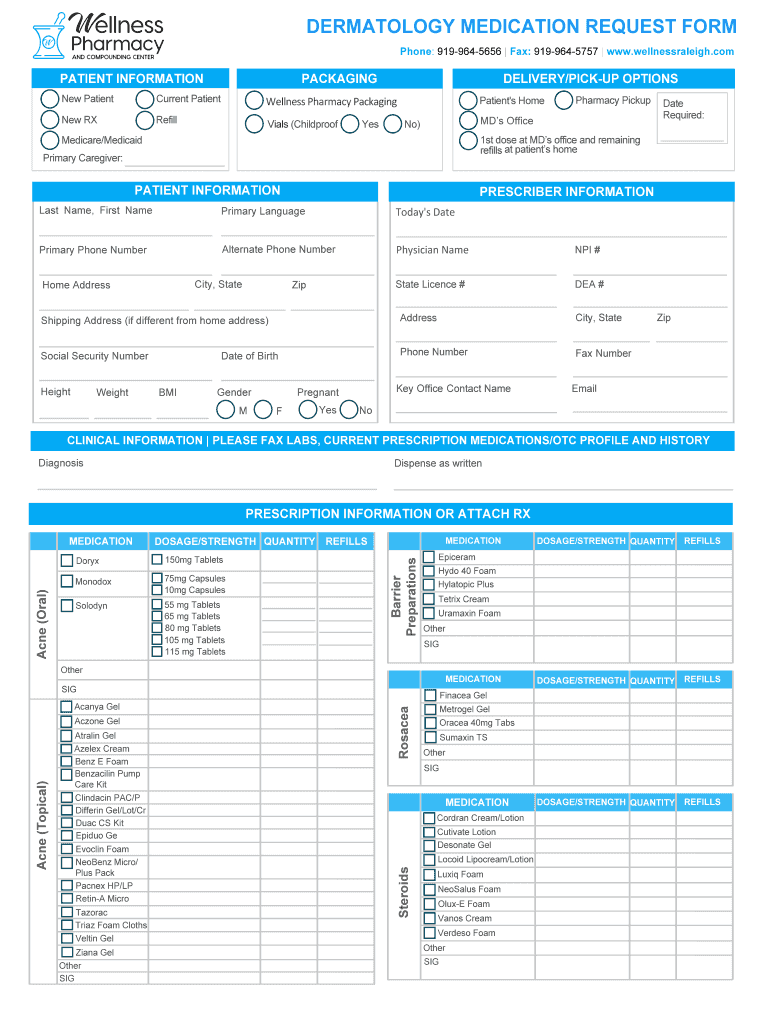 Dermatology Medication Request Form Wellness Pharmacy