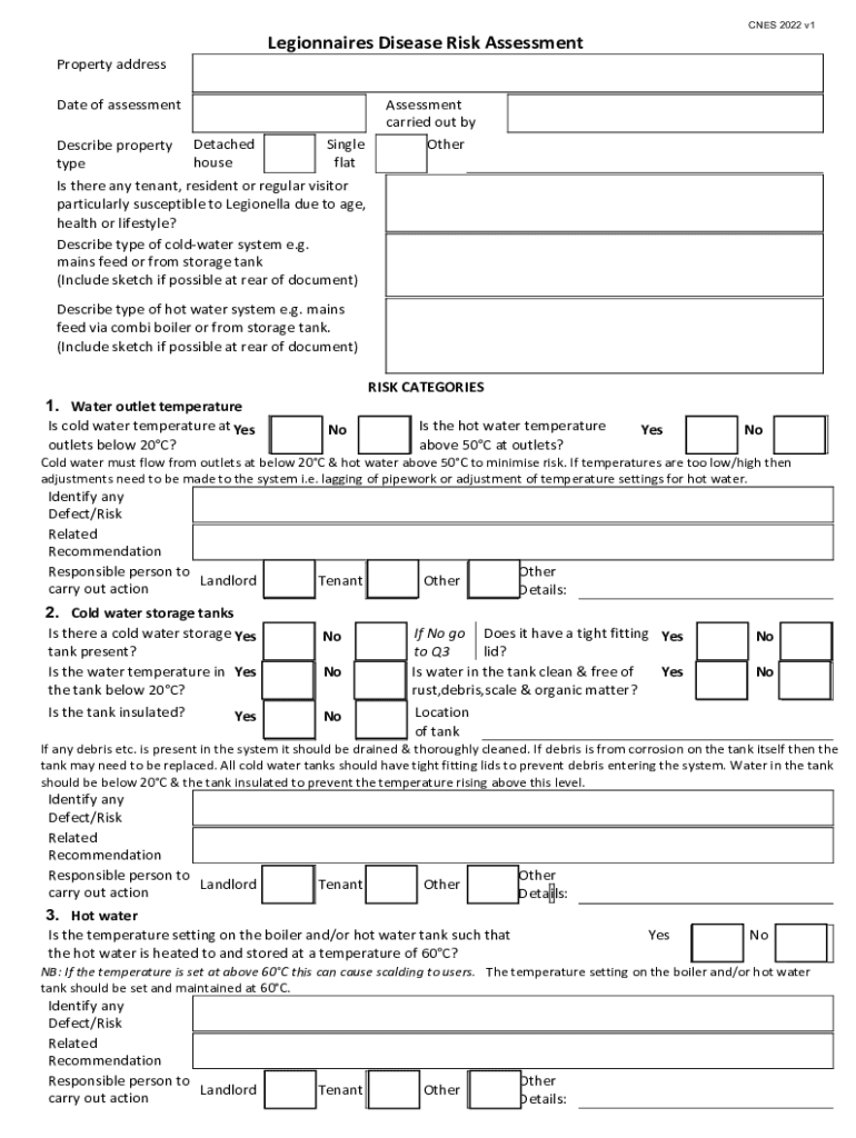 CNES V1Legionnaires Disease Risk Assessment &amp;  Form