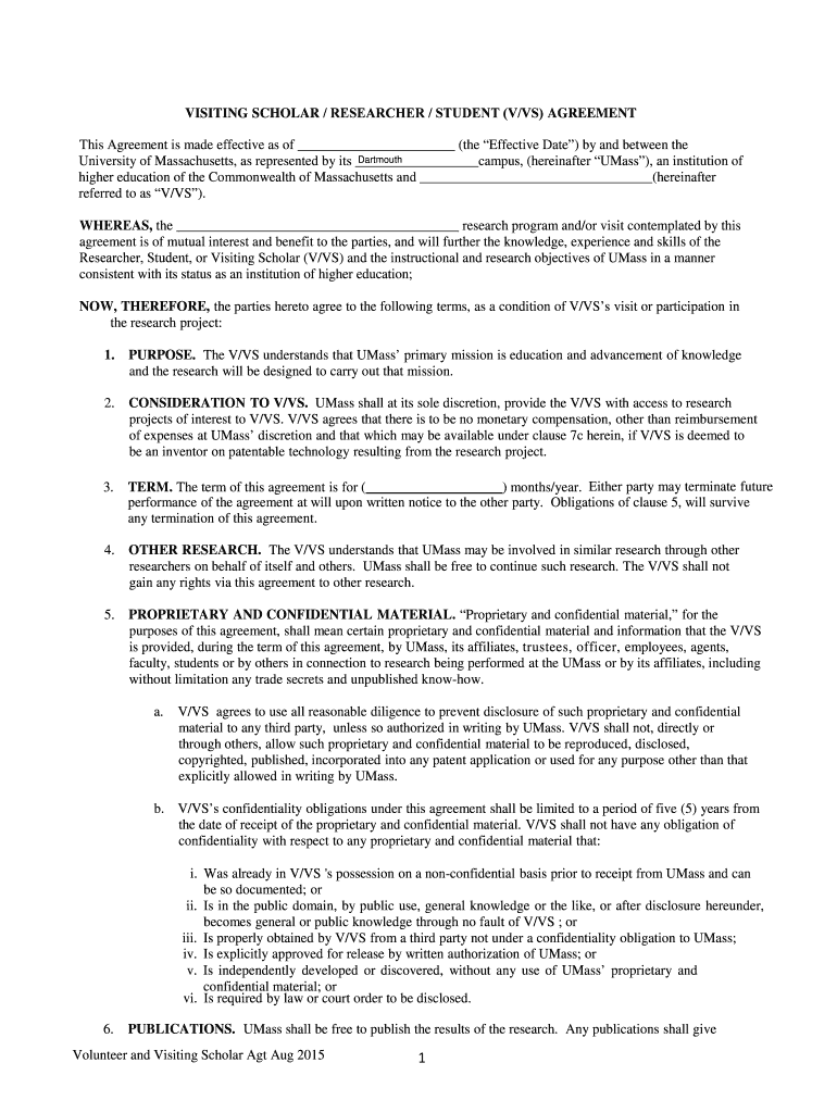  VISITING SCHOLAR RESEARCHER STUDENT VVS AGREEMENT 2015