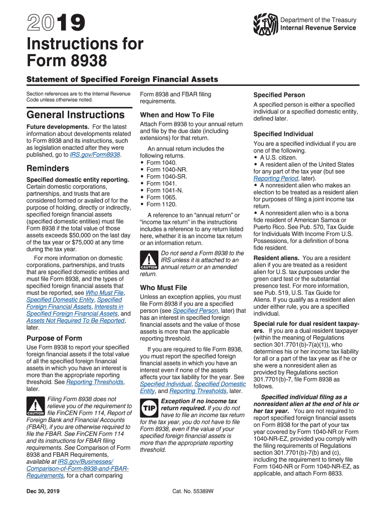  Irs 8938 Instructions 2019