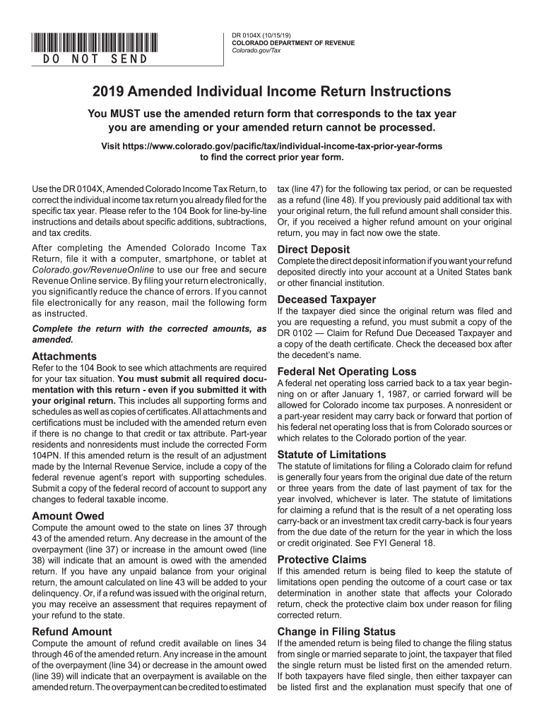 Amended Colorado 104x 20192024 Form Fill Out and Sign Printable PDF