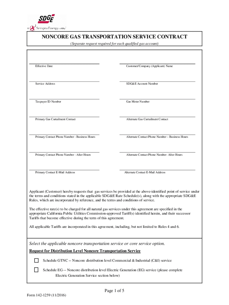 Noncore Gas Transportation Service Contract  Form