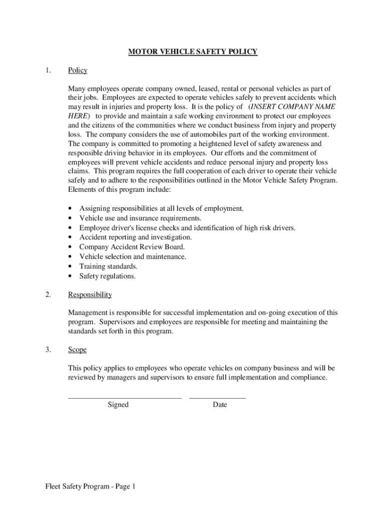 Fleet Safety Program Template  Form