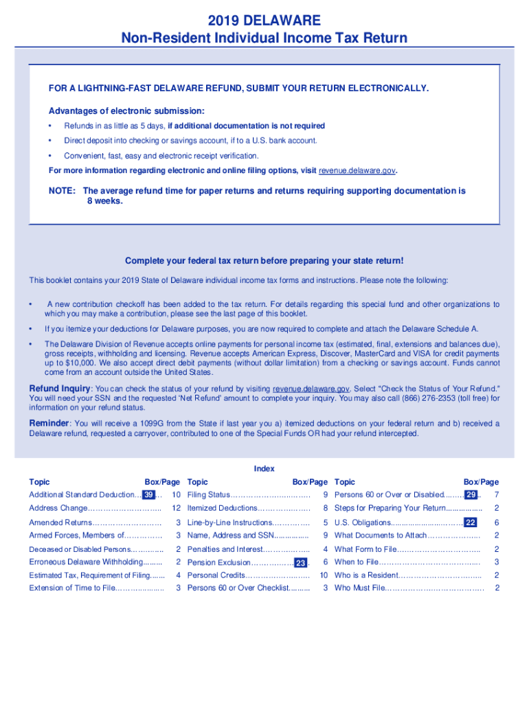 DELAWARE Non Resident Individual Income Tax Return  Form