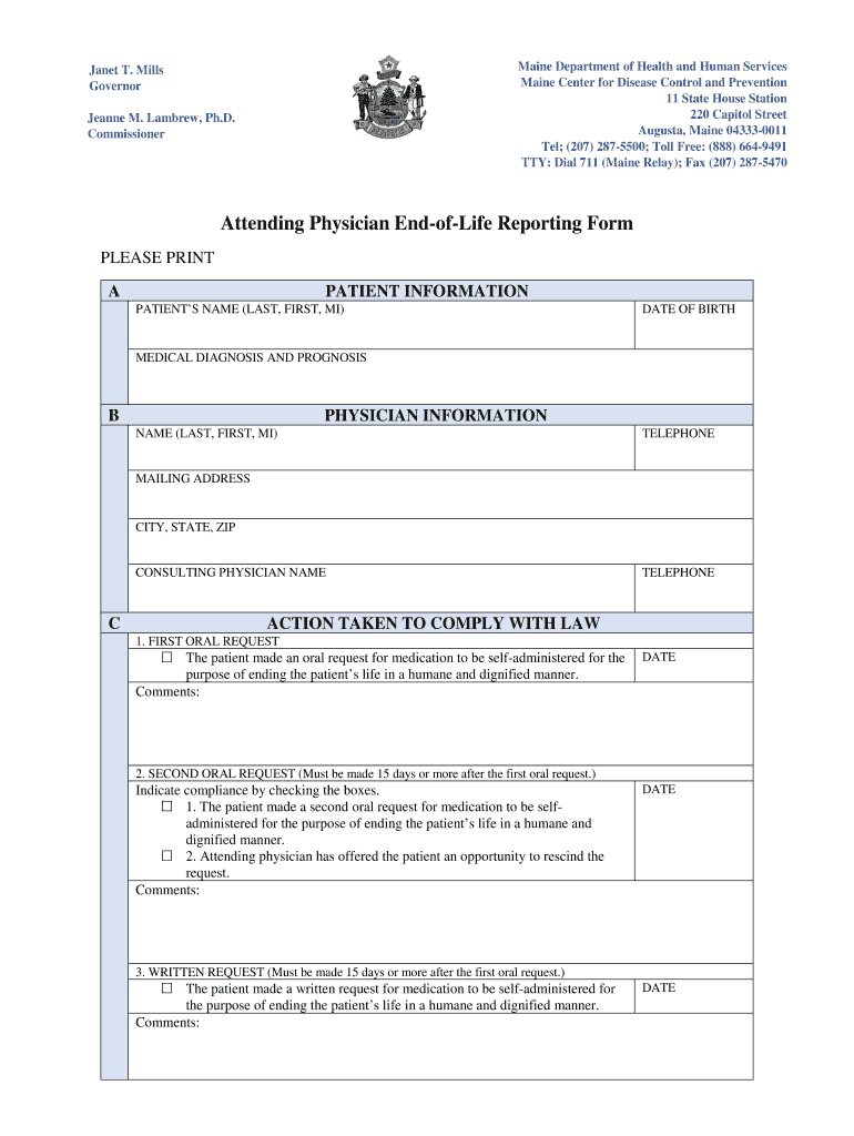  Attending Physician End of Life Reporting Form 2019
