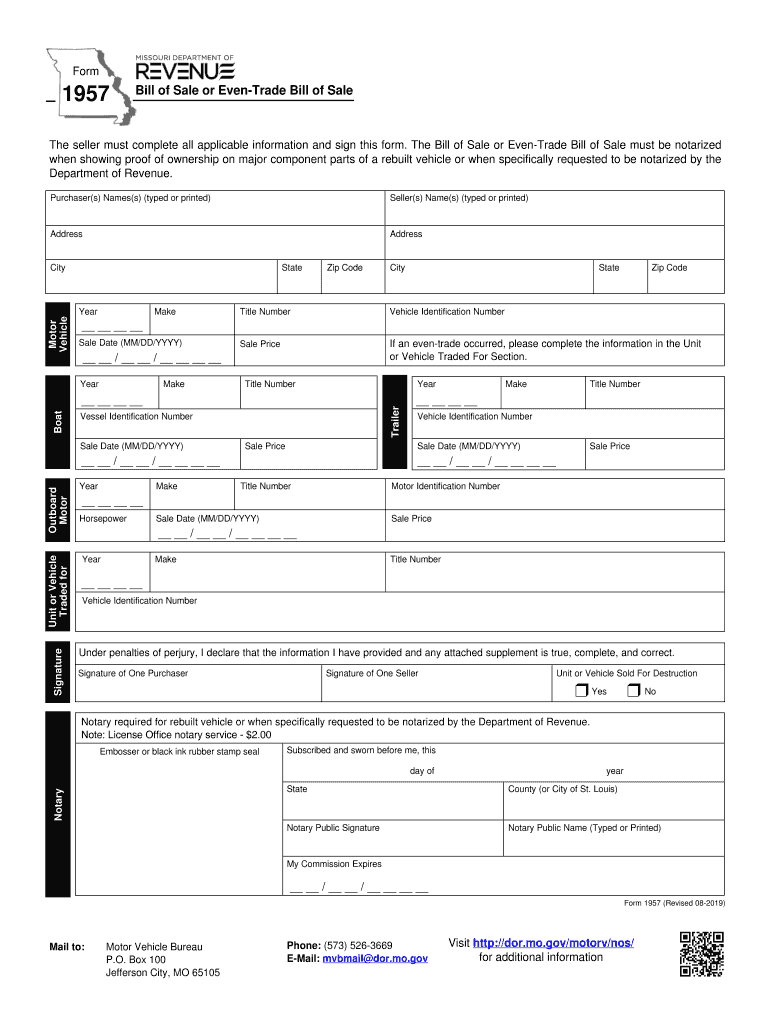  Bill of Sale Missouri 2019-2024