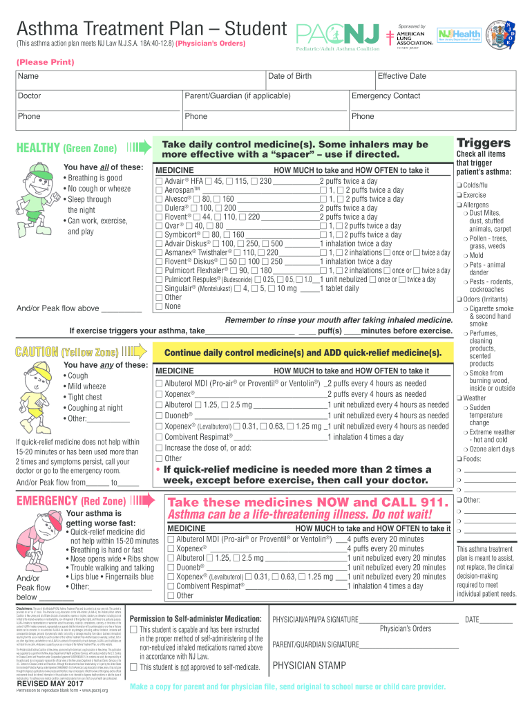  Asthma Form 2017-2024