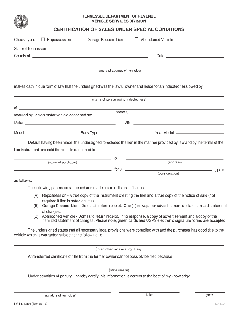  Certification of Sales under Special Conditions  TN Gov 2019