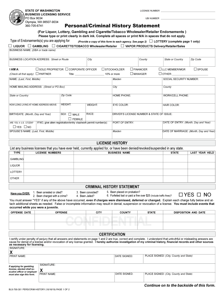 CONFIDENTIAL Business Licensing Service  Form