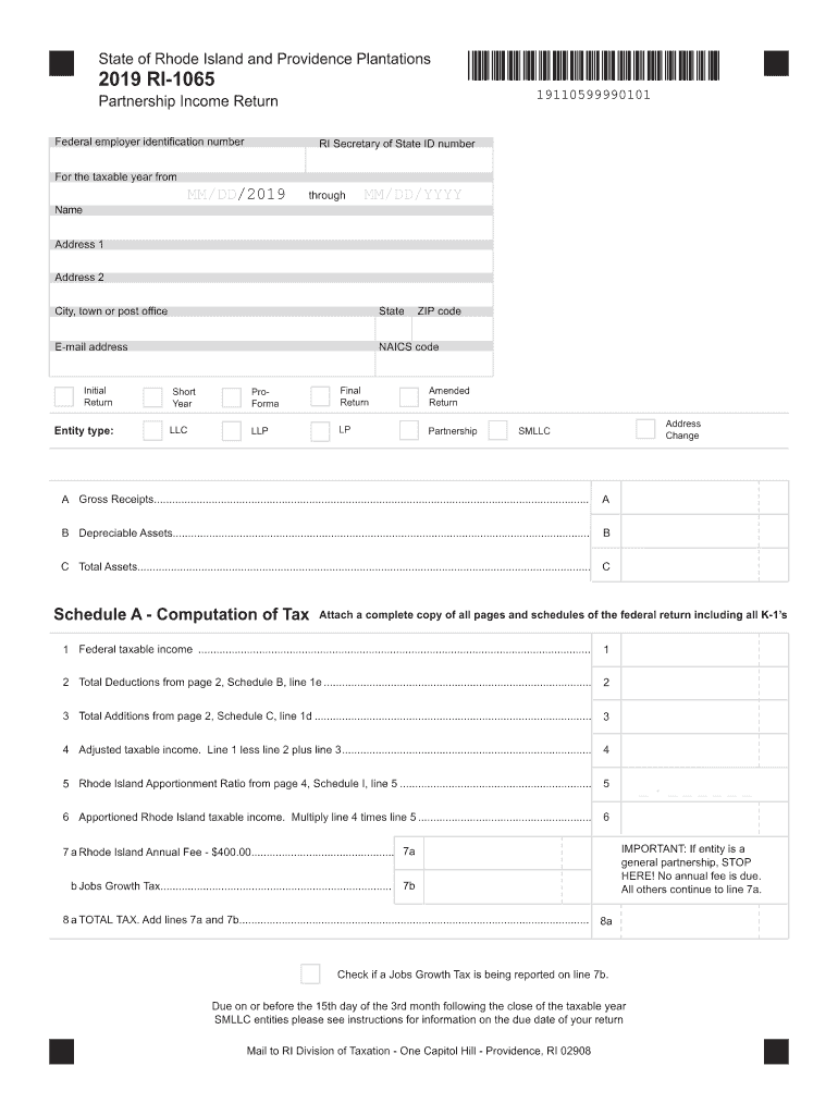  RI 1065V Division of Taxation RI Gov 2019