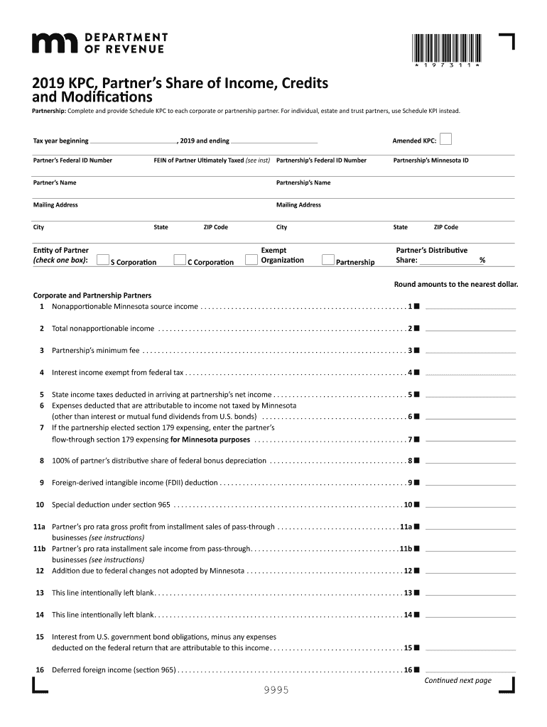 Partnership Complete and Provide Schedule KPC to Each Corporate or Partnership Partner  Form