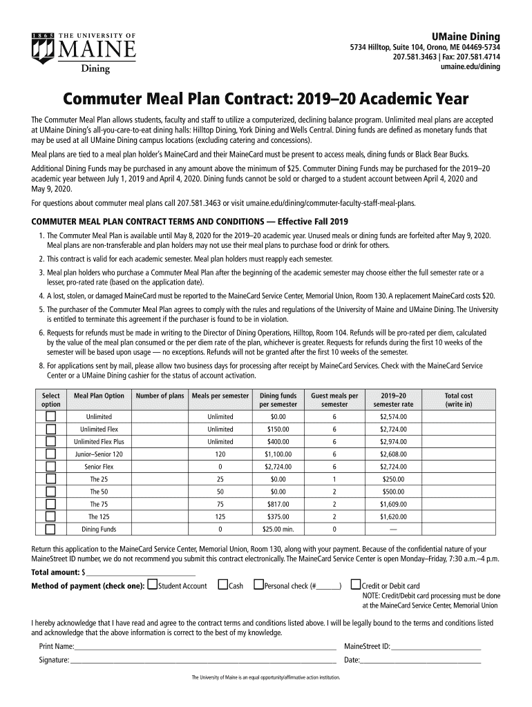 Commuter, Faculty & Staff Meal Plans University of Maine  Form