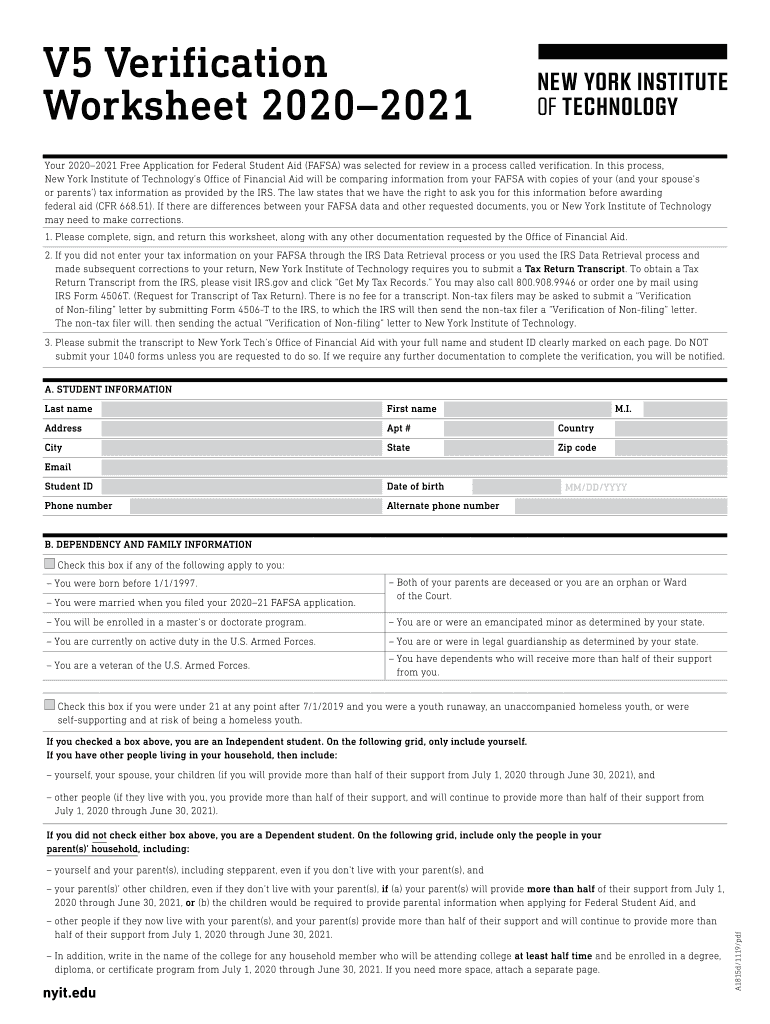  V5 Verification Worksheet 20202021 NYIT 2019-2024