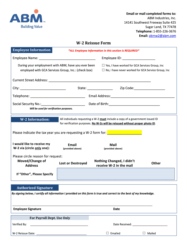  Abm W2 Reissue Form 2020-2024