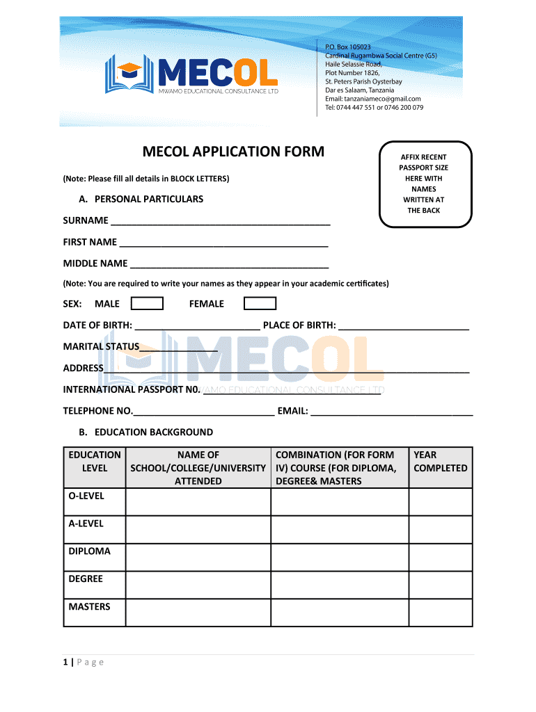 MECOL APPLICATION FORM