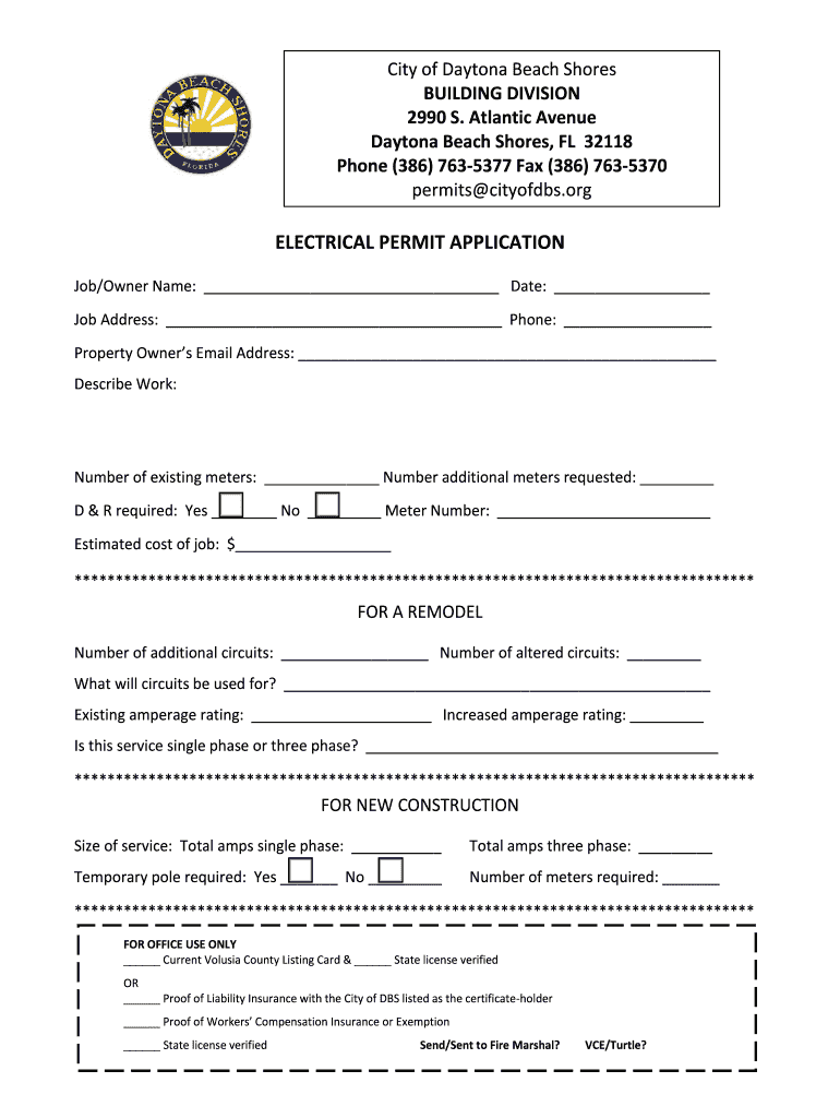 Application for Electrical Permit Application for an Electrical Permit for Proposed Work on Residential and Commercial Propertie  Form