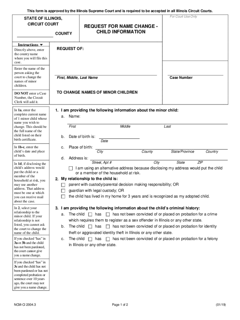  IL Request for Name Change Child Information 2019-2024