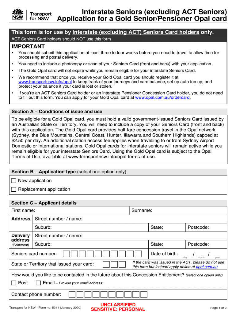  Interstate SeniorsApplication for a Gold SeniorPensioner 2020-2024