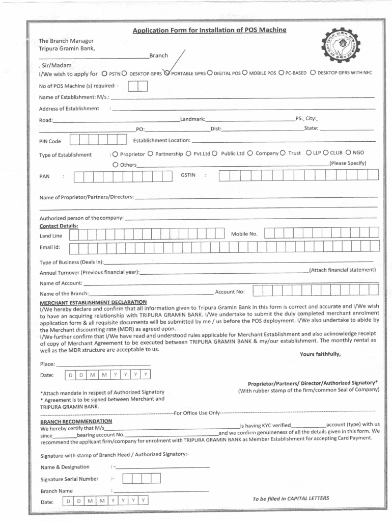 POS Application Form Vision of TRIPURA GRAMIN BANK