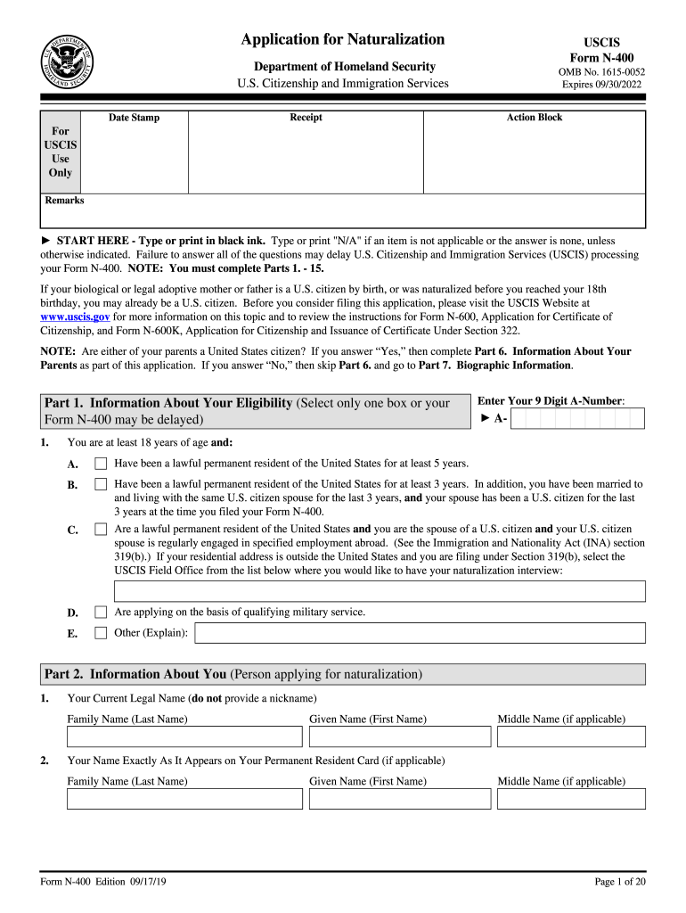  N400 Form PDF 2019-2024