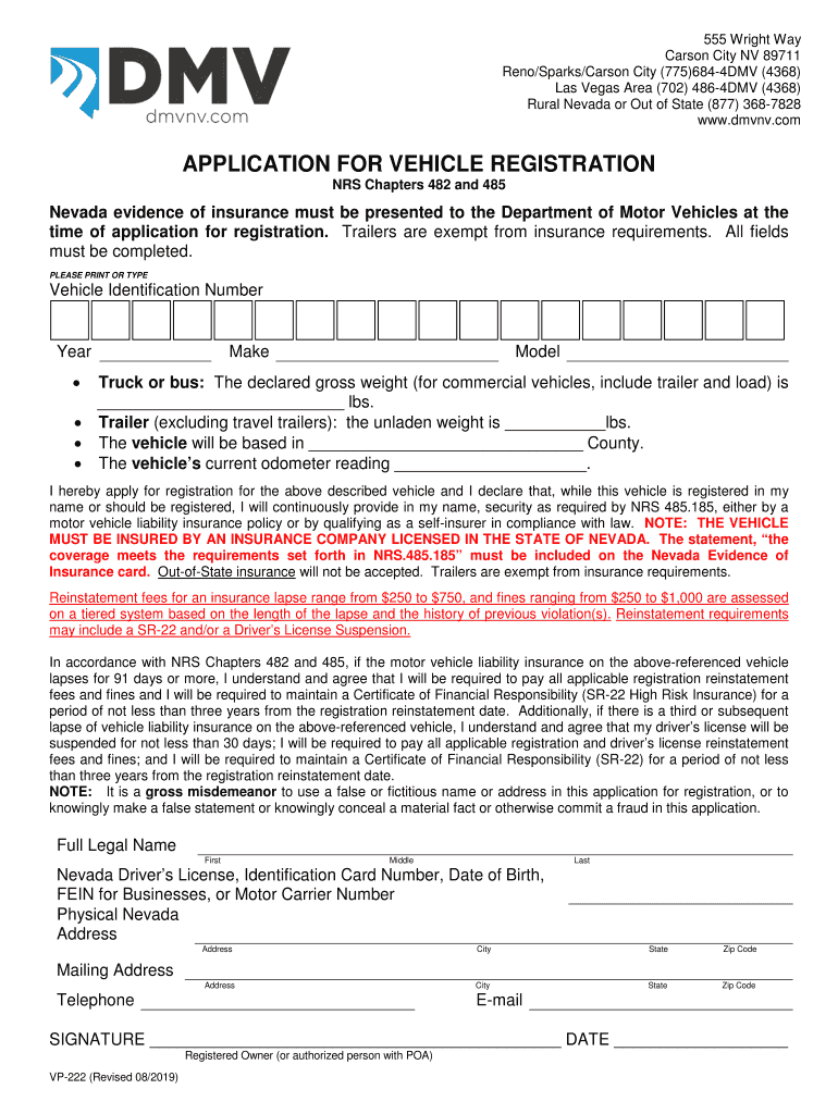 Get and Sign Nevada 222 Dmv 2019-2022 Form