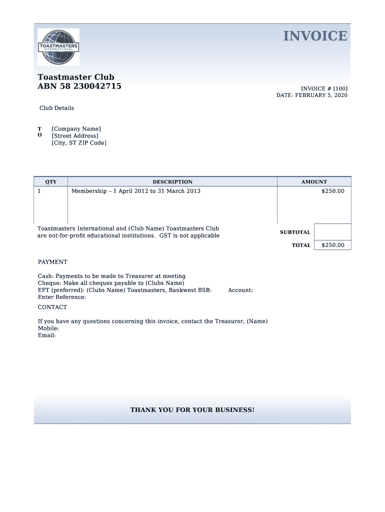 Receipt Toastmasters District 17  Form