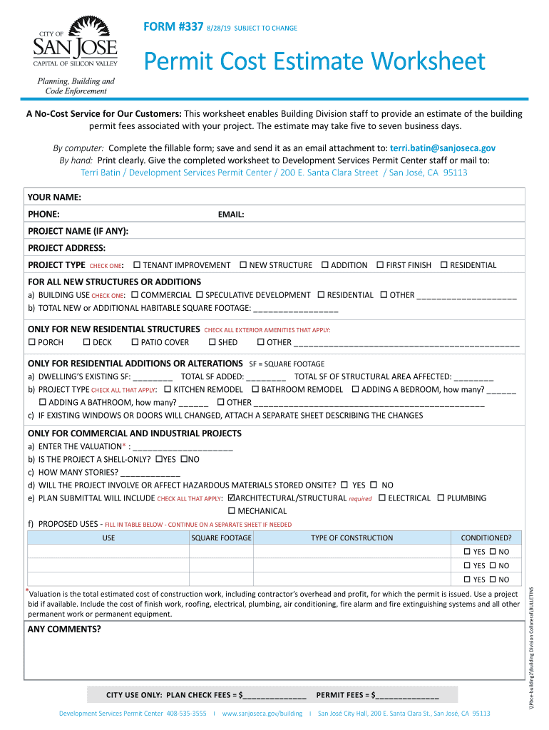 San Jose Cost Estimate  Form