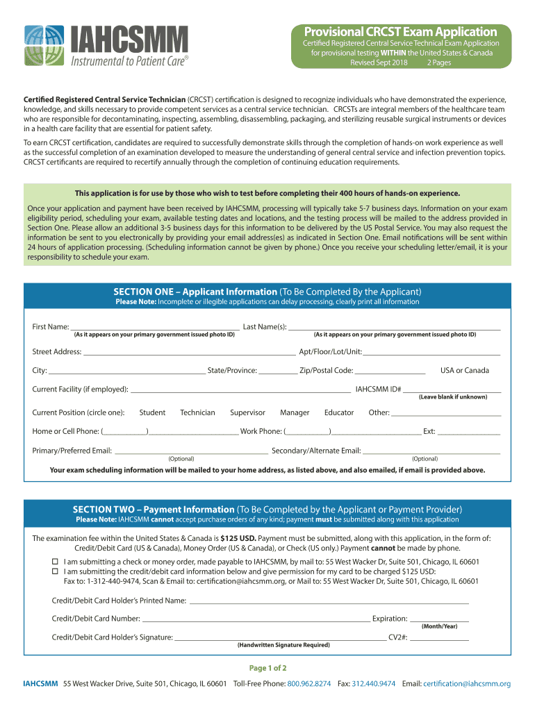 Provisional Crcst Exam Application  Form
