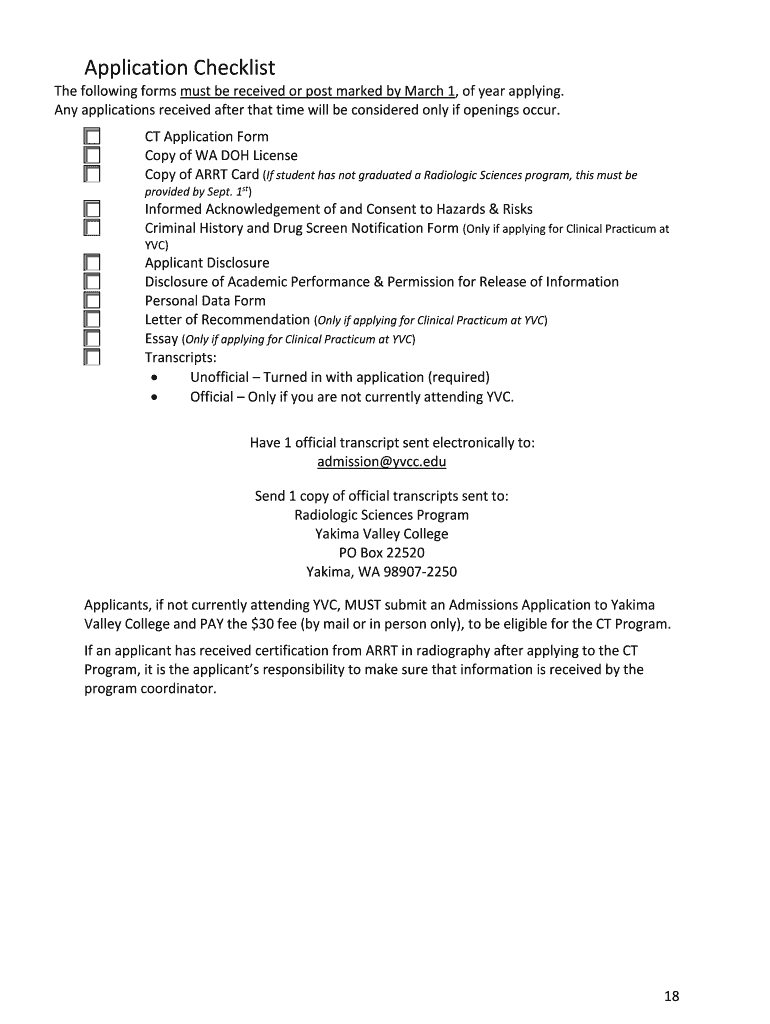 Computed Tomography Application Packet  Form