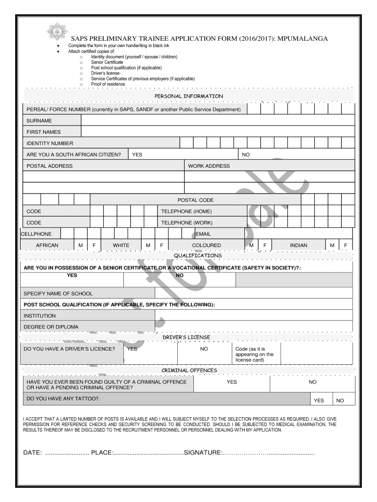 Preliminary Trainee Application Form